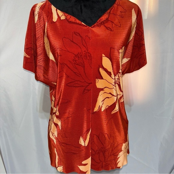 Alfani Burnt Orange Large Floral Print Ribbed Top Size M - Picture 2 of 9